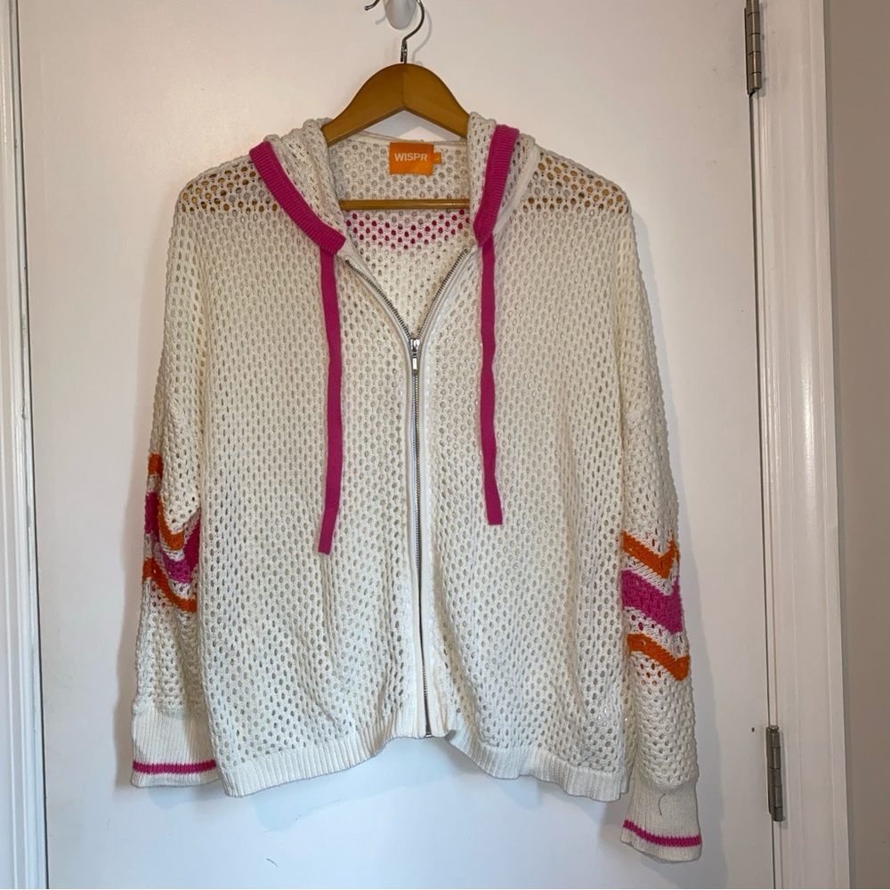 WISPR White Mesh Hoodie with Pink and Orange Accents